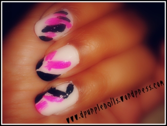 Neon pink with black and white nails