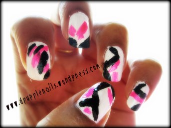 Neon pink with black and white nails 