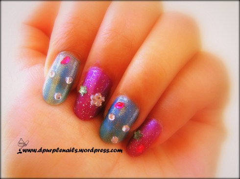 Green and purple studded nails