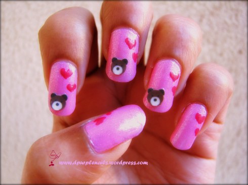 Teddy and heart nails 